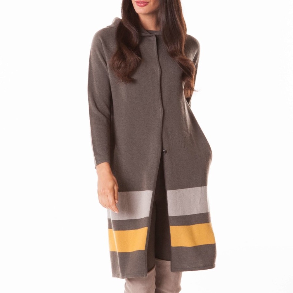 Black Goat Cashmere Long Hooded Cardigan
